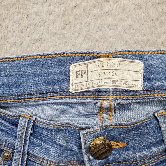 Free People Jeans Womens Size 24 Blue Denim Regular Fit Flat Front Skinny Leg - Picture 7 of 8